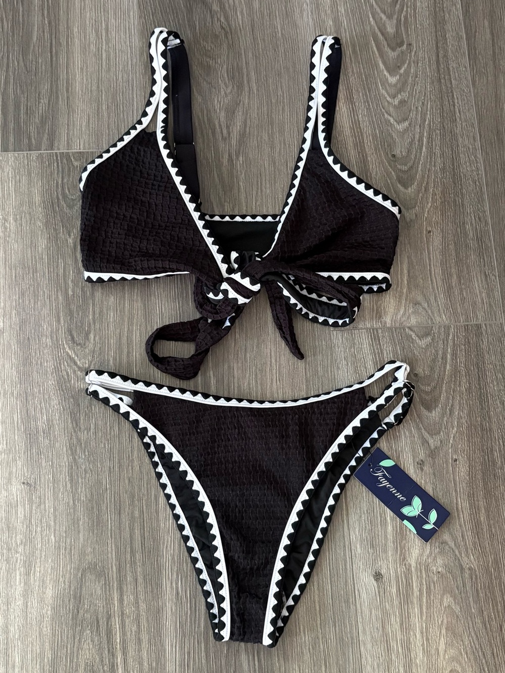 Black & White Trim Textured Bikini Set